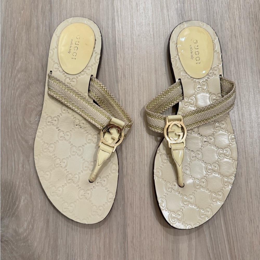 Gucci Gold Minimalist Sandals with Metallic Detail